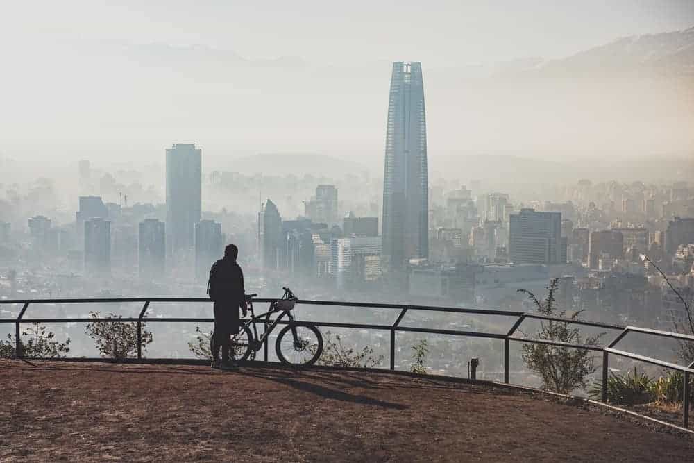 Biking along the Costanera in Santiago